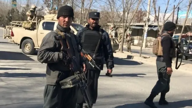 Security forces seal off the area after the attack