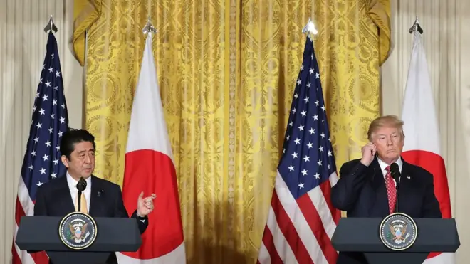 美國總統特朗普在白宮會見日本首相安倍晉三後