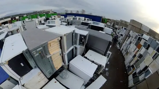 A fridge recycling plant is recovering plastic to make new appliances