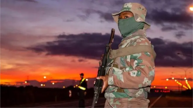 Soldier on the road in South Africa on 14 April