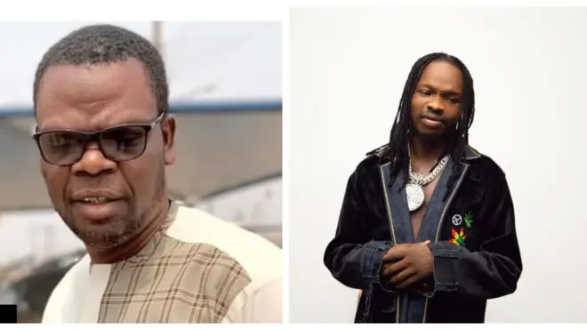 Aworan Oriyomi Hamzat to fi igo soju, pẹlu Naira Marley to ṣe irun dada sori, to si fi ẹgba ọrun nla sọrun, o kawọ rẹ mejeeji mọ igba aya rẹ.