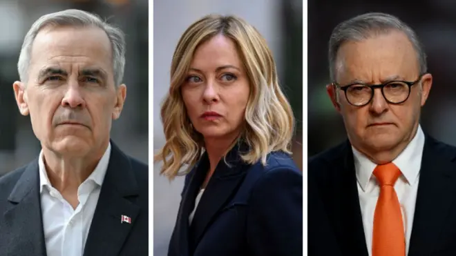 (왼쪽부터) 마크 카니 캐나다의 총리, 조르지아 멜로니 이탈리아 총리, 앤서니 앨버니지 호주 총리 