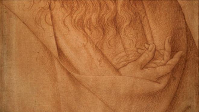 da Vinci's right hand depicted in the drawing