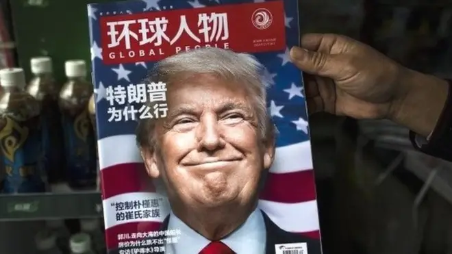 Carátula de la edición del 14 de noviembre de la revista china Gente Global, con la foto de Donald Trump.