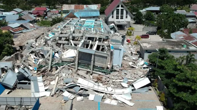 A shattered hotel in Palu