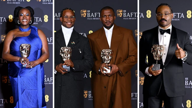 Wunmi Mosaku, Akinola Davies Jr., Wale Davies and Ryan Coogler wit dia Bafta Awards