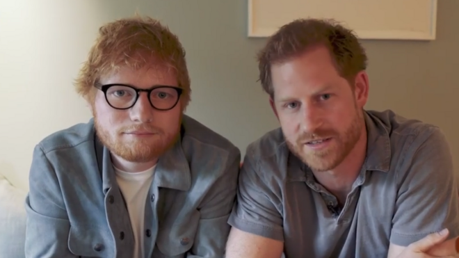 Impresión de pantalla de video en Instagram de Harry y Ed Sheeran