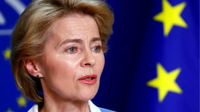 German Defense Minister Ursula von der Leyen briefs the media at the EU Parliament in Brussels, 10 July 2019