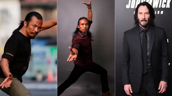 Cecep Arif Rahman (kiri), Yayan Ruhian menghadapi John Wick, yang diperankan Keanu Reeves dalam John Wick 3.