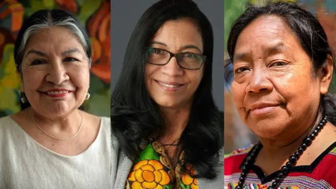 Las líderes Tarcila Rivera Zea, de Perú (Foto: Chirapaq), Lottie Cunningham Wren, de Nicaragua (Foto: Joe Jenkins/Right Livelihood Award) y Rosalina Tuyuc, de Guatemala (Foto: ONU Mujeres/Ryan Brown)
