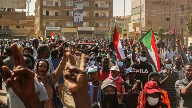 Protesters march in Khartoum, Sudan. Photo: 30 October 2021