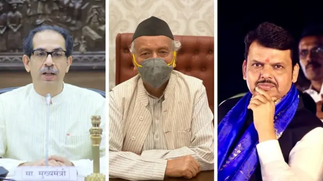 उद्धव ठाकरे, भगतसिंह कोश्यारी आणि देवेंद्र फडणवीस