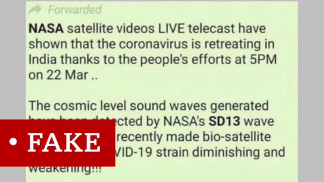 A WhatsApp message about Nasa satellites detecting Indians clapping