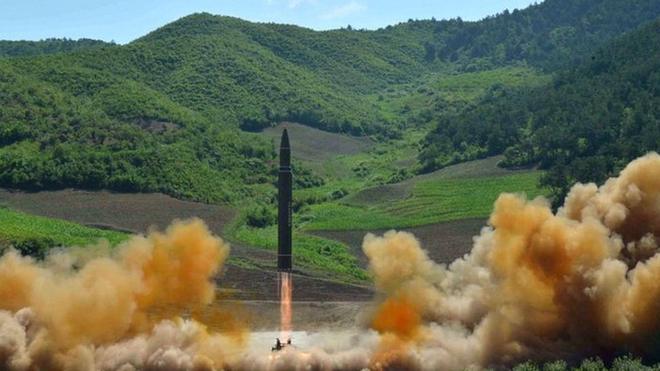 The intercontinental ballistic missile Hwasong-14 is seen during its test launch in this undated photo released by North Korea"s Korean Central News Agency (KCNA) in Pyongyang, 4 July 2017