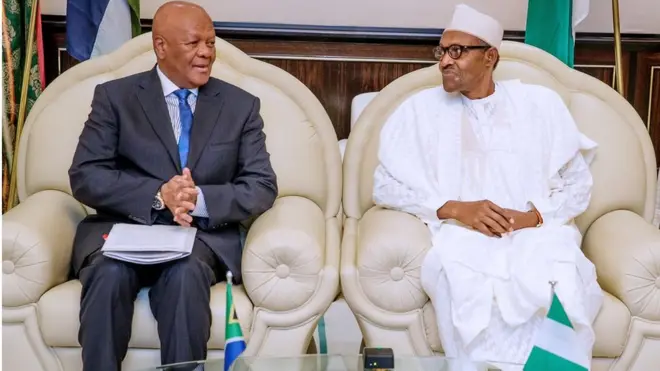 President Cril Ramaphosa messenger to Nigeria, Jeff Radebe tell president Buhari sorry wen im visit am for Aso Villa.