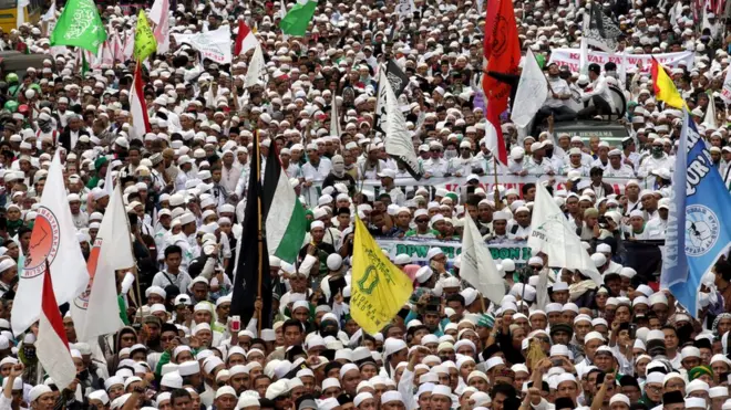 Peserta demonstrasi menentang Ahok menggelar aksi di Jakarta pada 14 Oktober lalu.