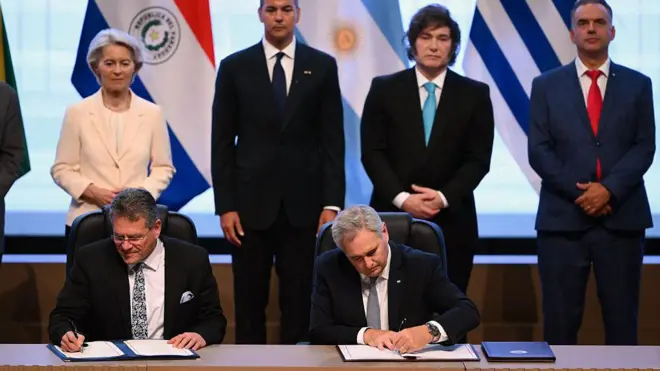 Momento de la firma del acuerdo entre la UE y Mercosur