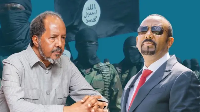 የሶማሊያው ፕሬዝዳንት እና የኢትዮጵያው ጠቅላይ ሚኒስትር እንዲሁም የአልሸባብ ታጣቂዎች ከጀርባ