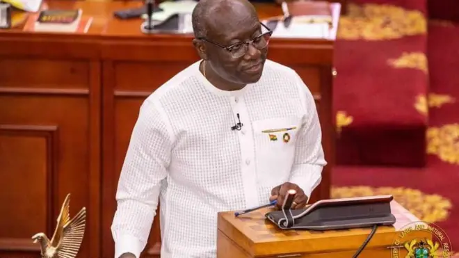 Ghana finance minister dey present di budget for parliament