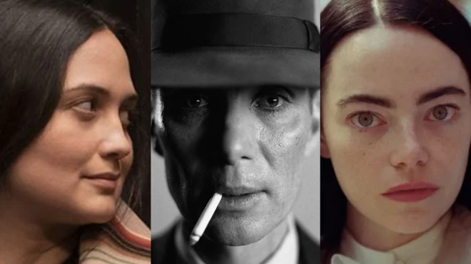 Lily Gladstone en Killers of the Flower Moon ("Los asesinos de la luna"), Cillian Murphy en Oppenheimer y Emma Stone en Poor Things ("Pobres criaturas").