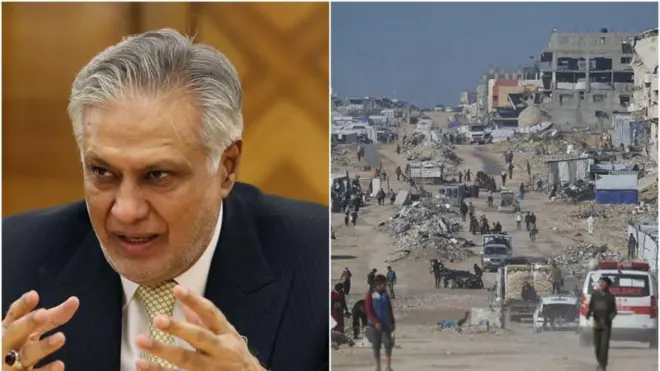 पाकिस्तान के विदेश मंत्री इसहाक़ डार का कहना है कि पाकिस्तान सिर्फ़ शांति बनाए रखने और सोशल वर्क के लिए ग़ज़ा जाएगा