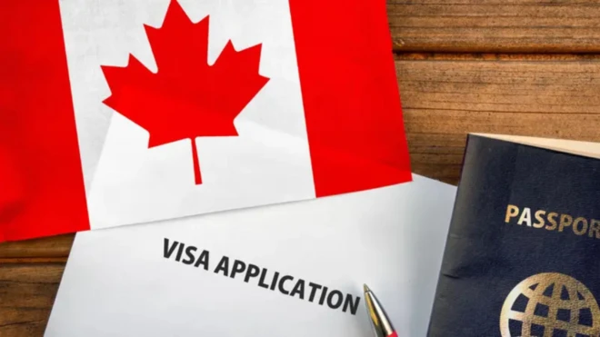Visa application on Canada flag