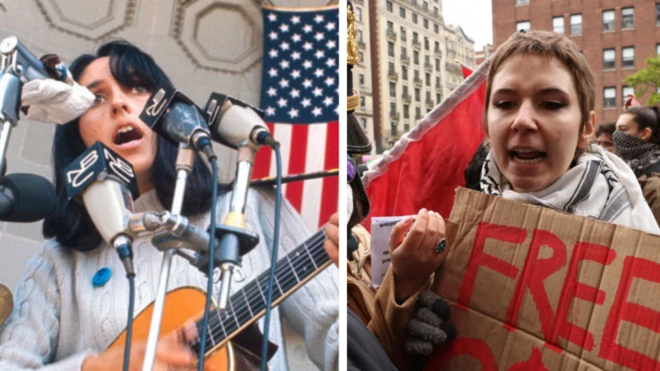 تظاهزات ضد جنگ ویتنام (چپ) و ضد جنگ غزه (راست)