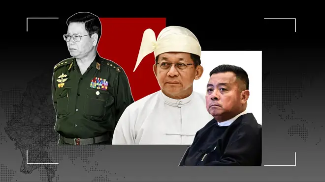 ဗိုလ်ချုပ်ကြီးခင်ညွန့်၊ ဦးမင်းအောင်လှိုင်နဲ့ ဗိုလ်ချုပ်ကြီးရဲဝင်းဦးတို့ကို သရုပ်ဖော်ထားပုံ