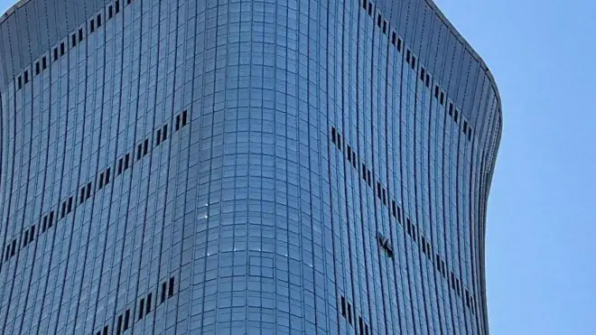 The collision left holes on the side of the CITIC Tower