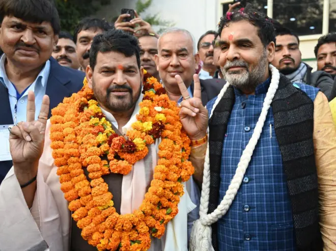 সঞ্জয় সিংয়ের সঙ্গে ব্রিজভূষণ সিং।