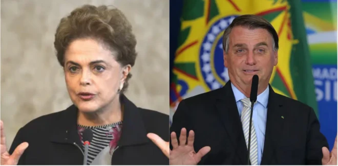 Montagem com Dilma Rousseff à esquerda e Jair Bolsonaro à direita