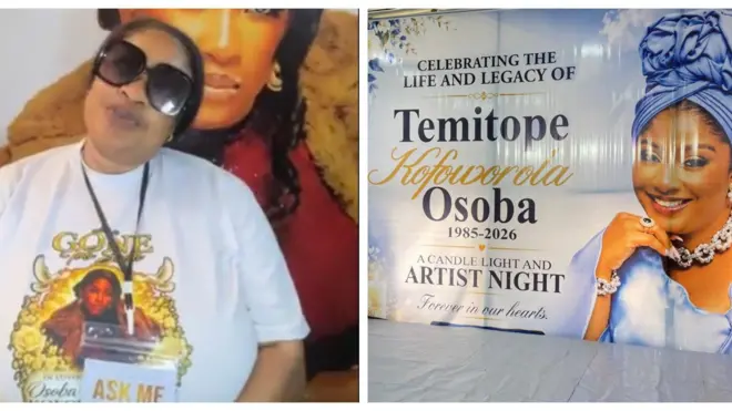 Foluke Daramola nibi eto Aṣalẹ awọn oṣere to waye ni iranti Tope Osoba, o wa lapa osi ninu aworan yii, Tope Osoba wa ninu aworan apa ọtun.