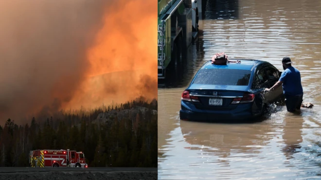 अमेरिका में बाढ़ और आग