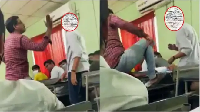 శ్రీచైతన్య కాలేజీలో విద్యార్థిపై భౌతికంగా దాడి చేస్తున్న లెక్చరర్