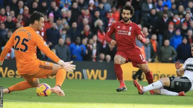 هدف محمد صلاح في شباك فولهام هو السادس له حتى الآن في موسم الدوري الإنجليزي