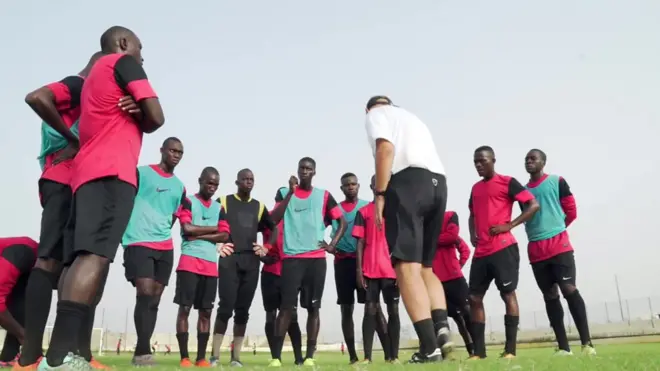 Young people during a football training