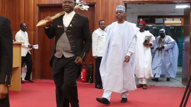 Senate Presido dey waka enta Senate for meeting