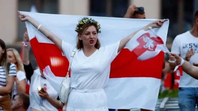 Protester in Minsk, 18 August 2020