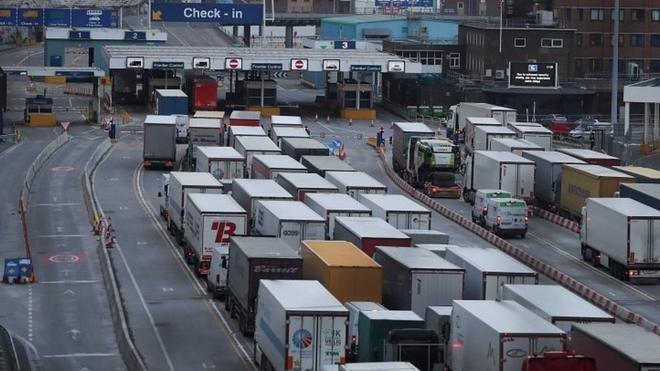 Lorries queue at Dover