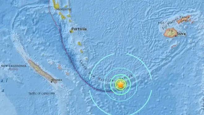 El Servicio Geológico de EE.UU. ubicó el epicentro a unos 100 km de Vanuatu.