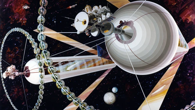 ภาพจำลองนิคมอวกาศแบบ O'Neill Cylinder ขององค์การนาซา