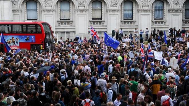 Anti-Brexit demonstrators filled Whitehall, near Downing Street