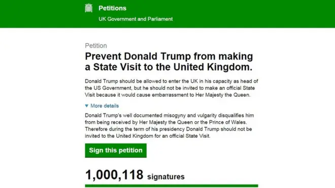 Petition to prevent Donald Trump from making a state visit to the United Kingdom