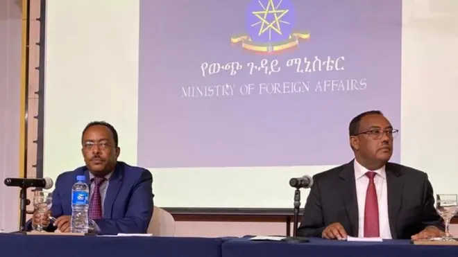 ሚኒስትር ዲኤታ ሚኒስቴር ጉዳይ ወጻኢ ኣምባሳደር ሬድዋን ሑሴን [ጸጋም] ከምኡ'ውን ምኽትል ቀዳማይ ሚኒስትር ደመቀ መኮንን