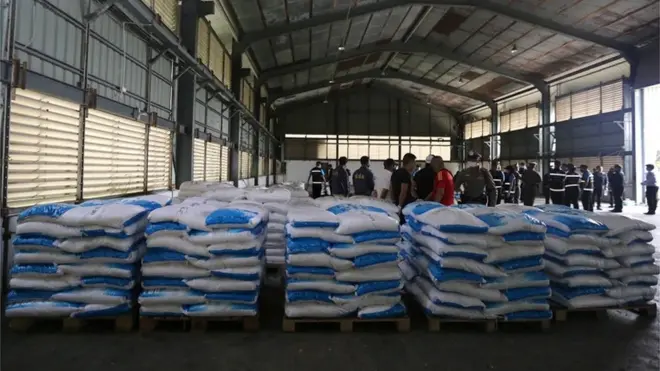 A handout photo made available by the Office of Narcotics Control Board (ONCB) shows the Thai police officers and relevant authorities inspect after seized Ketamine inside a warehouse at Bang Pakong District in Chachoengsao province, Thailand, 12 November 2020.