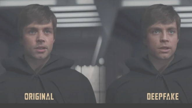 Молодий Люк Скайвокер за версією творців "Мандалорця" (ліворуч) та Shamook (праворуч). Скріншот з його каналу