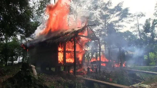 ہم نے دیکھا کہ ایک گاؤں کو تازہ تازہ جلایا گیا ہے