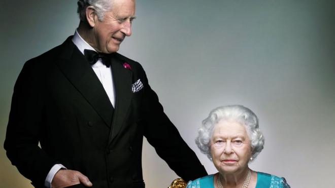 Official 90th birthday portrait of Queen Elizabeth II with Prince Charles, The Prince of Wales