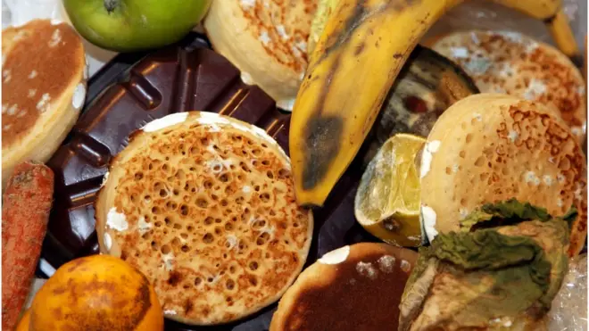 Unused food, thrown out into the rubbish bin