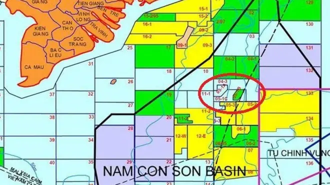 Bản đồ phân lô dầu khí của PVN cho thấy Lô 05-1b và 05-1c nằm ngoài đường 9 đoạn